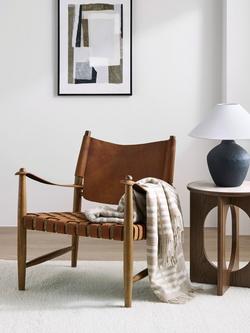 John Lewis Rove Woven Leather Armchair, Tan Leather - view 2, Tan Leather