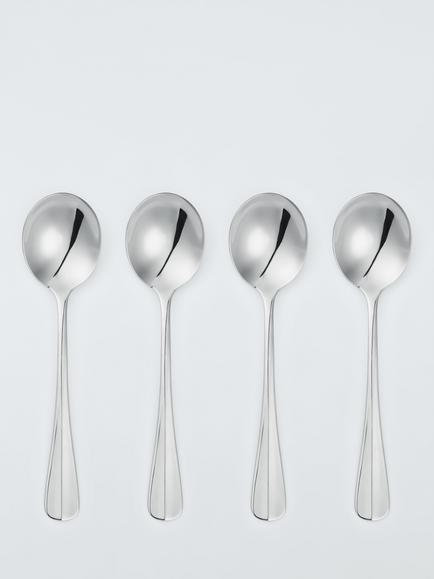 John Lewis Baguette Stainless Steel Soup Spoons, Set of 4, Silver