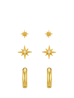 Orelia Starburst & Micro Hoop, Pack of 6, Pale Gold, Pale Gold