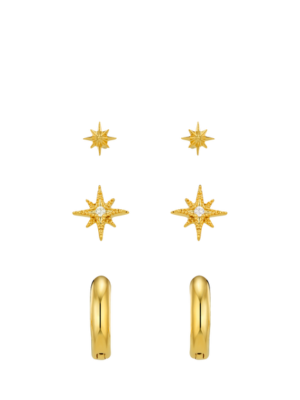 Orelia Starburst & Micro Hoop, Pack of 6, Pale Gold, Pale Gold