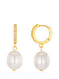 Orelia Pave Huggie Pearl Earrings, Pale Gold