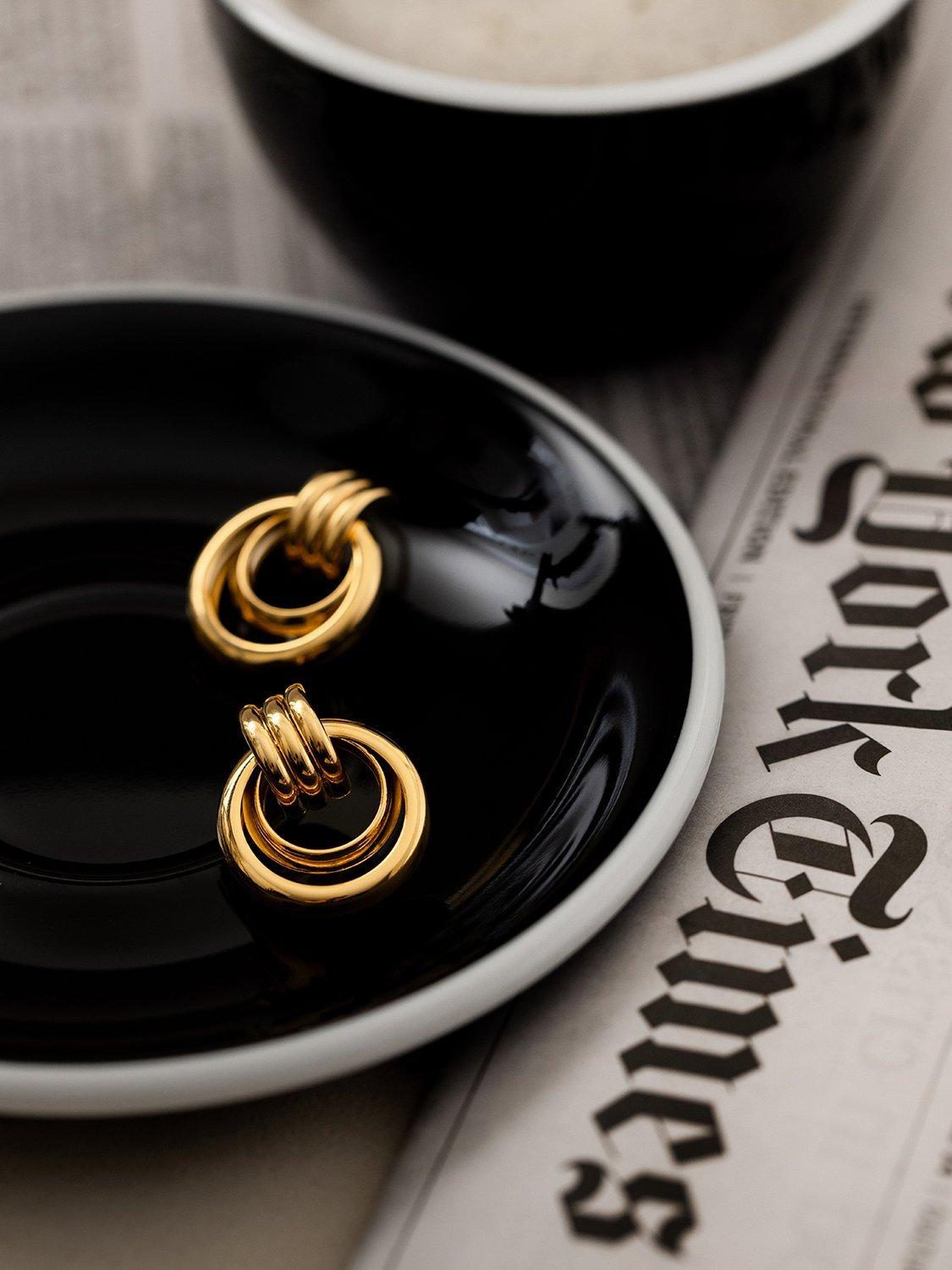 Product image 4 of 4, which shows Orelia Statement Open Interlocking Hoop Earring, Pale Gold