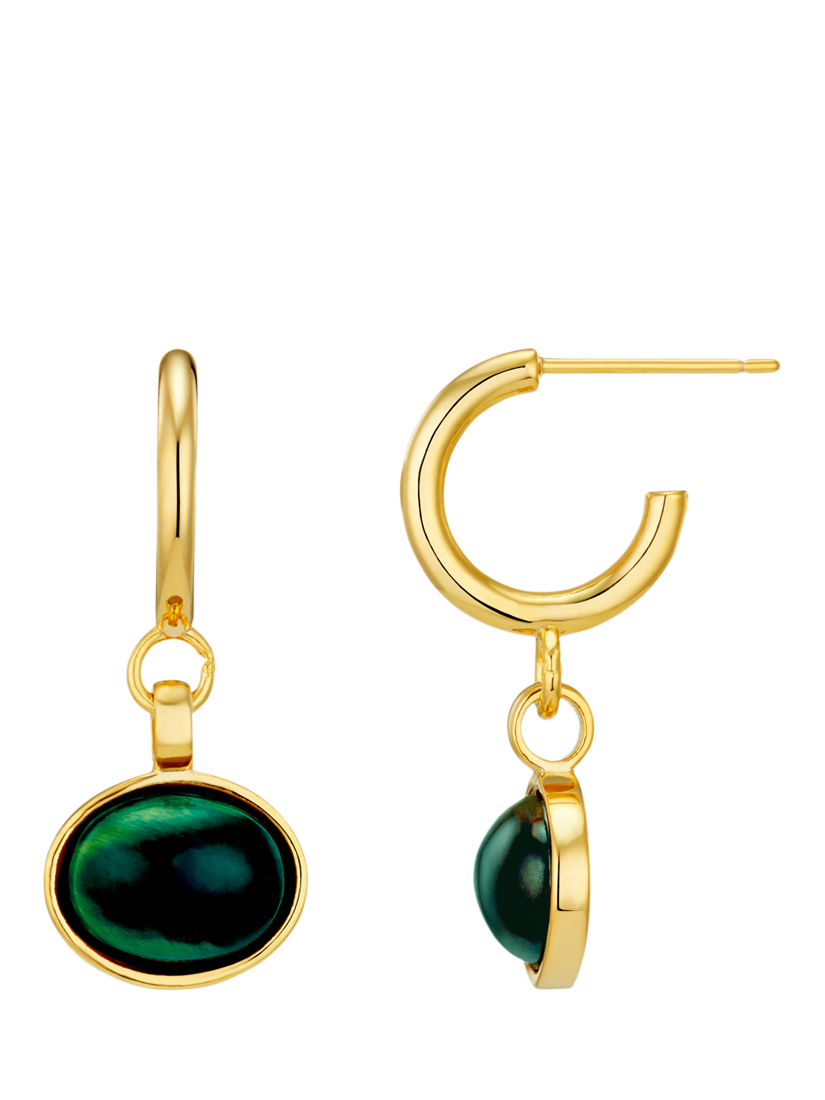 Orelia Semi Precious Green Drop Hoop Earrings Pale Gold