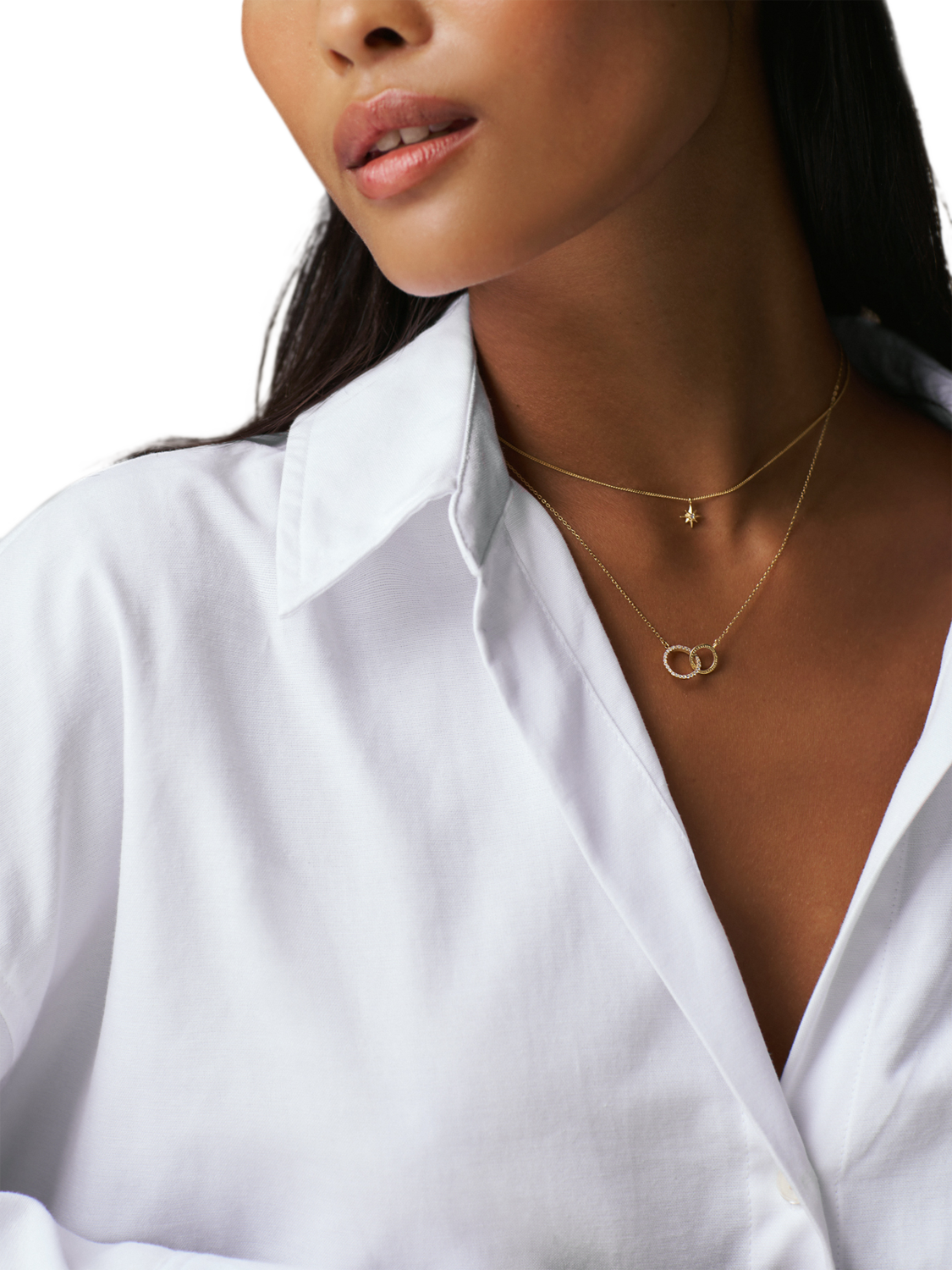 Product image 3 of 3, which shows Orelia LUXE Crystal Open Circle & Interlocking Necklace, Pale Gold