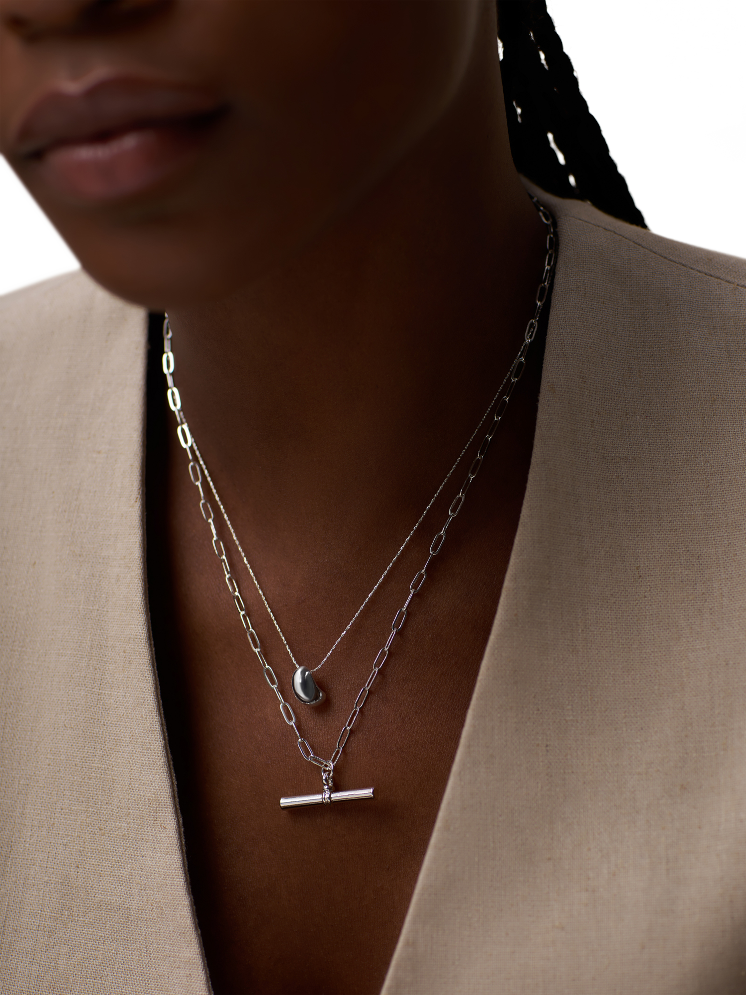 Product image 3 of 4, which shows Orelia Chunky T-Bar Mid Length Necklace, Silver