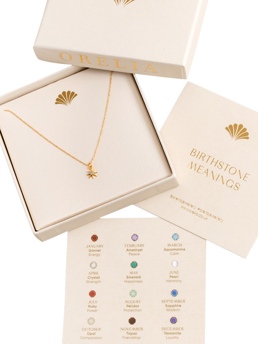 Product image 3 of 3, which shows Orelia Birthstone Aquamarine Necklace, March