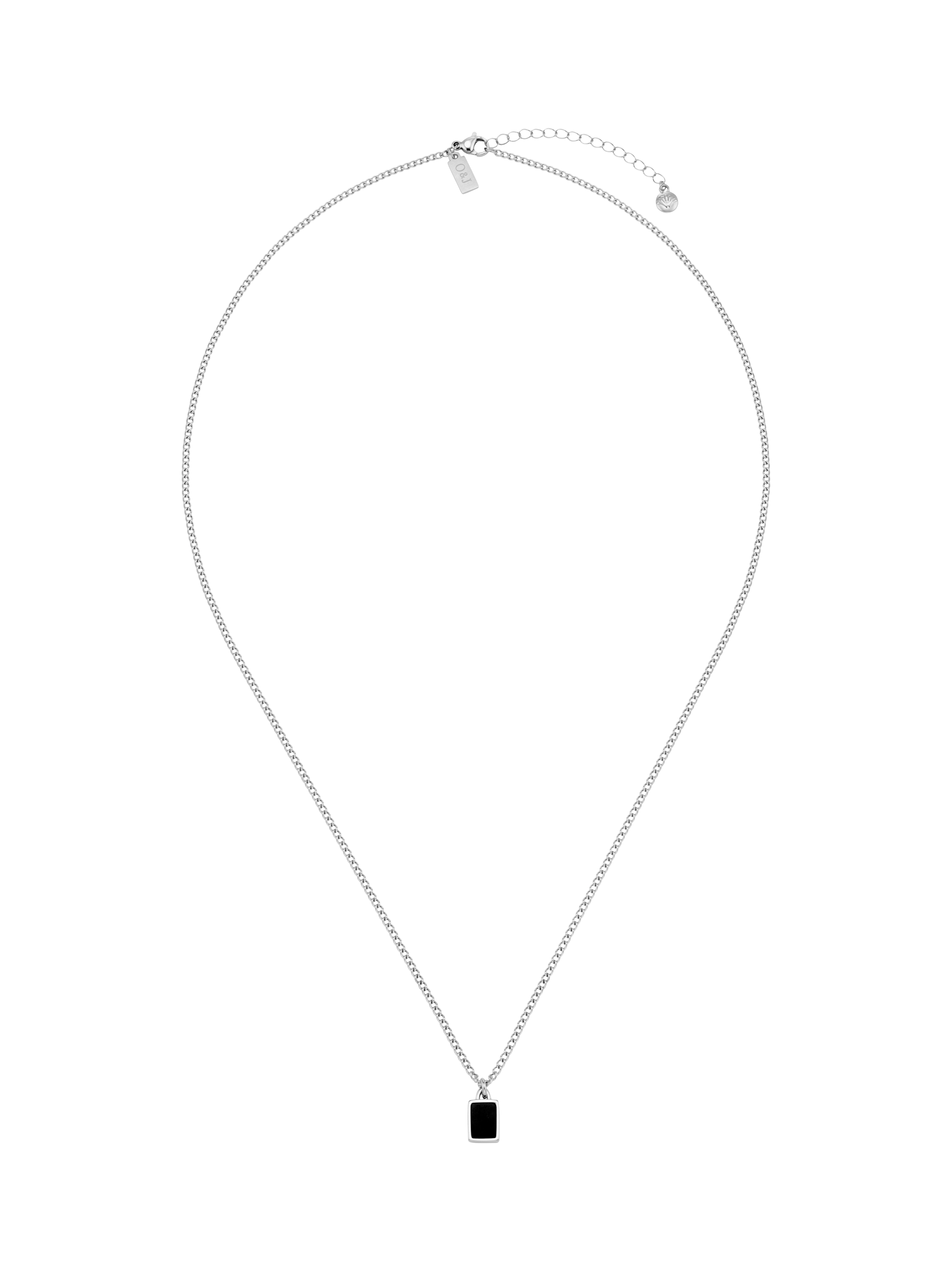 Product image 1 of 3, which shows Orelia Black Agate Tag Chain Necklace, Silver