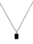 Orelia Rectangle Black Agate Pendant, Silver