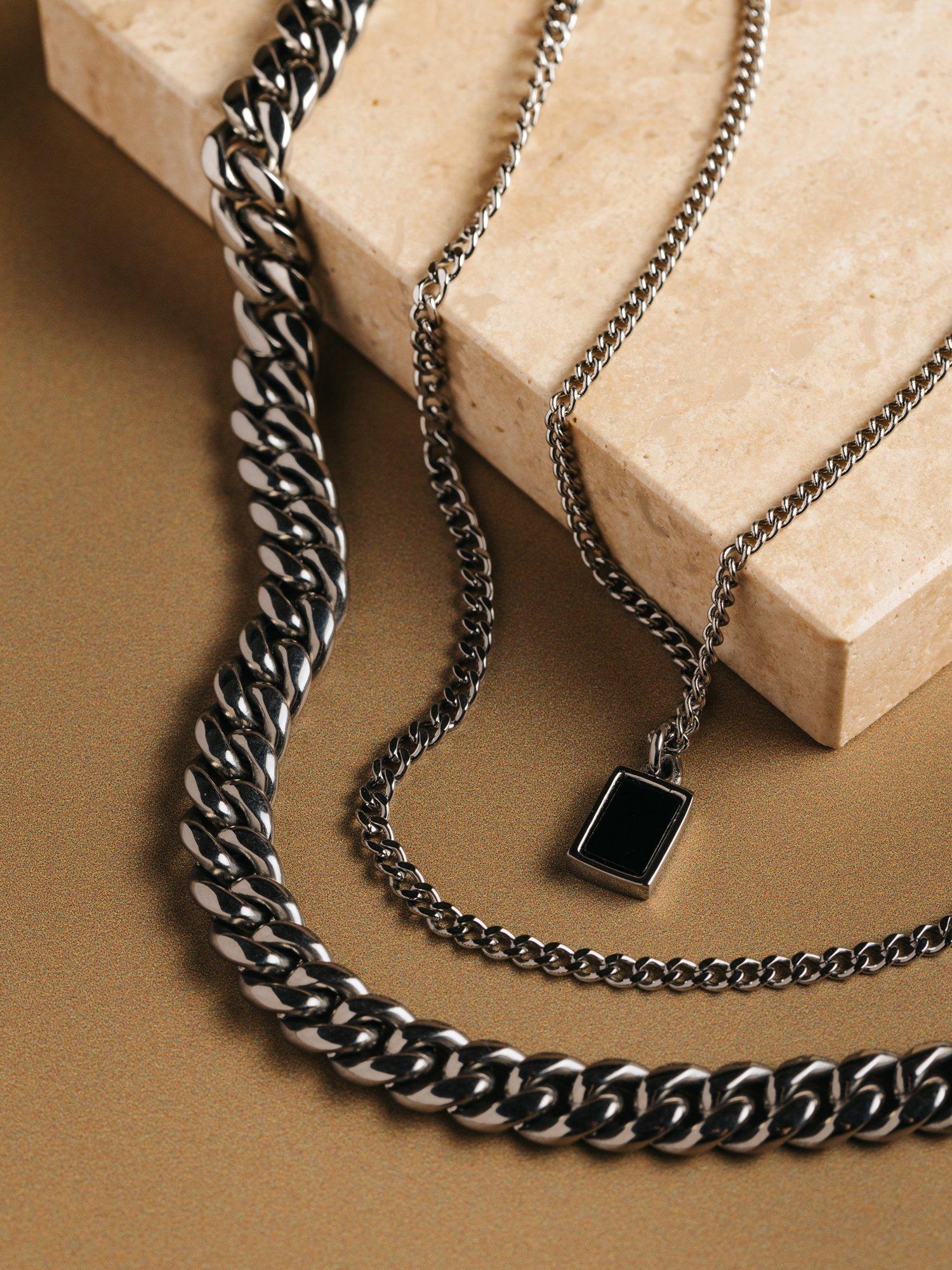 Product image 3 of 3, which shows Orelia Black Agate Tag Chain Necklace, Silver