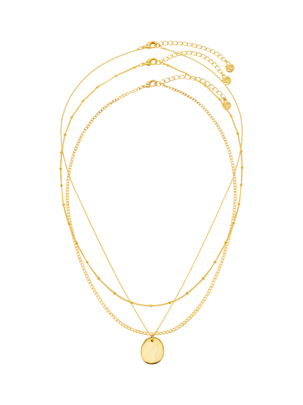 Orelia Polished Molten Coin 3-Row Necklace, Pale Gold, Pale Gold