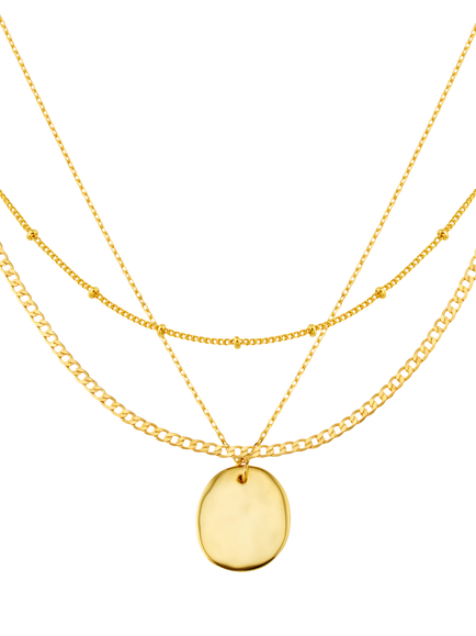 Orelia Polished Molten Coin 3-Row Necklace, Pale Gold - view 2, Pale Gold