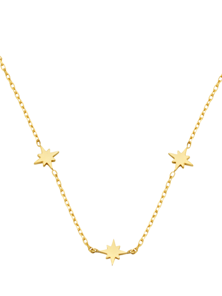 Orelia LUXE Waterproof Fine Stationed Mini Starburst Necklace, Pale Gold - view 2, Pale Gold