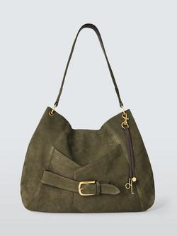 John Lewis Aubrey Suede Hobo Bag, Khaki, Khaki