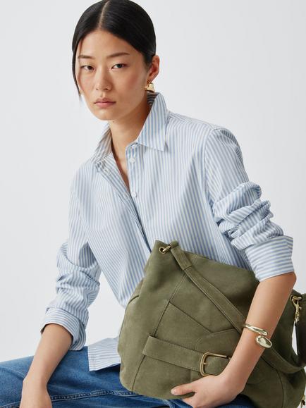 John Lewis Aubrey Suede Hobo Bag, Khaki - view 2, Khaki