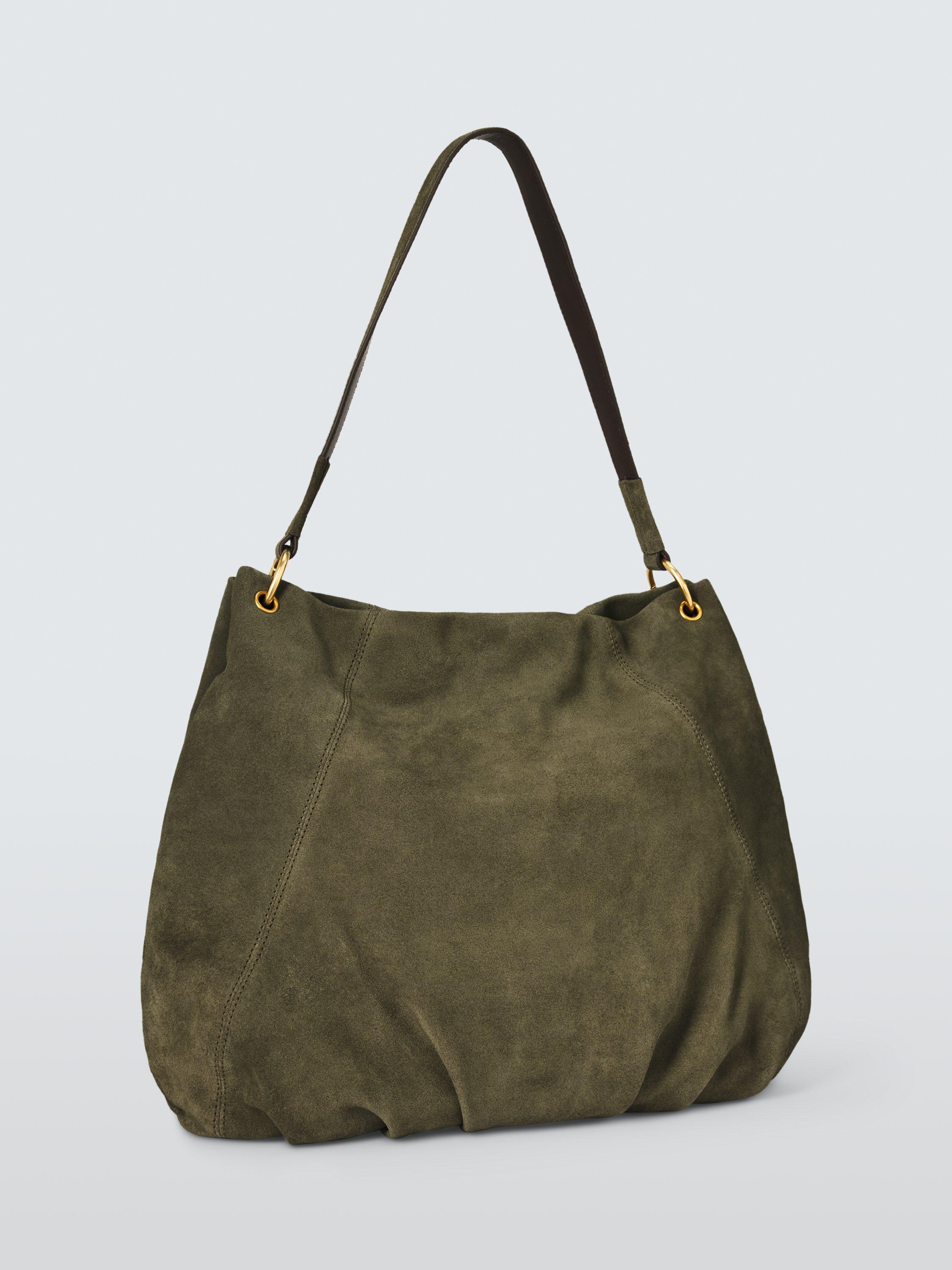 Product image 3 of 6, which shows John Lewis Aubrey Suede Hobo Bag, Khaki