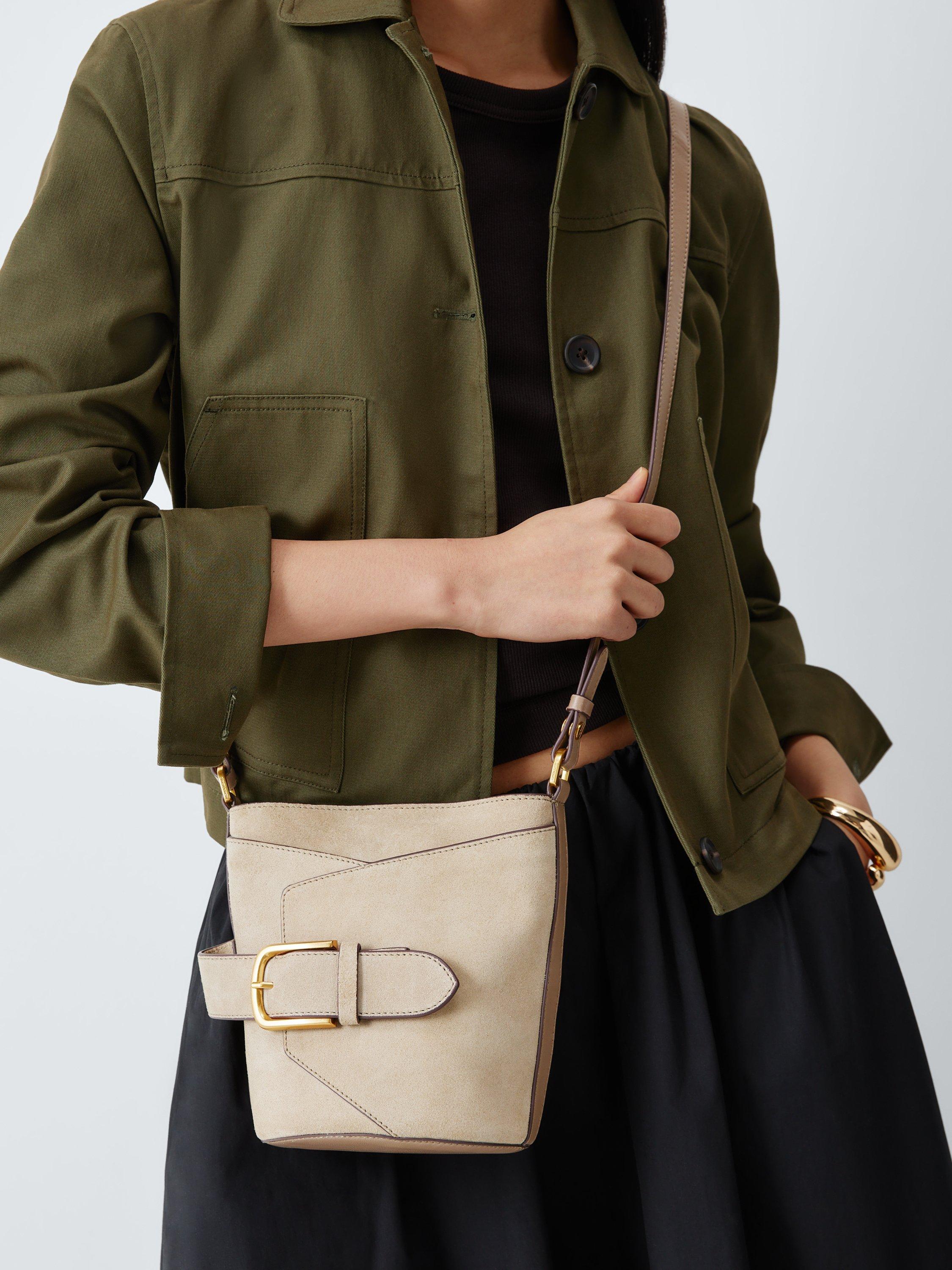 John Lewis Aubrey Suede Crossbody Hobo Bag, Mushroom