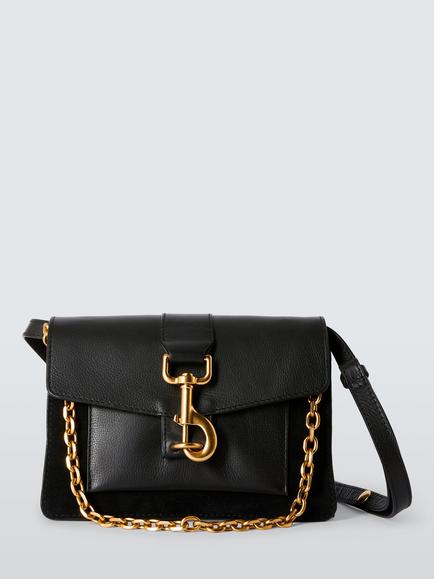 John Lewis Leather and Suede Chain Crossbody Bag, Black