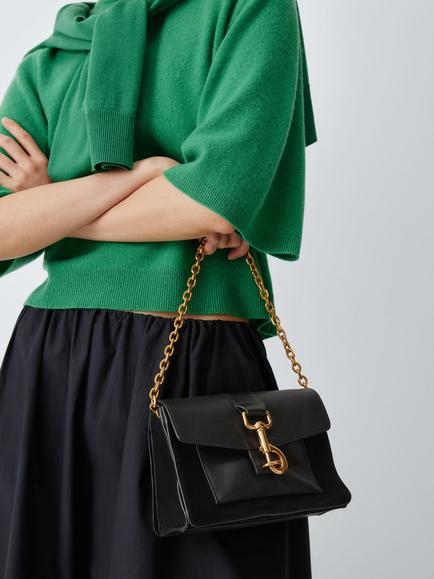 John Lewis Leather and Suede Chain Crossbody Bag - view 2, Black