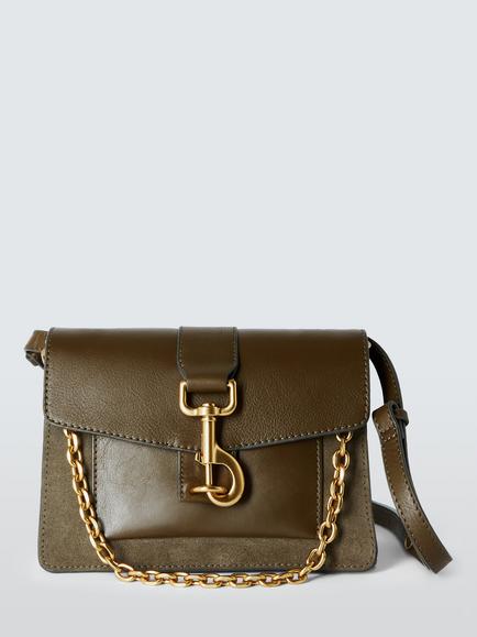 John Lewis Leather and Suede Chain Crossbody Bag, Khaki
