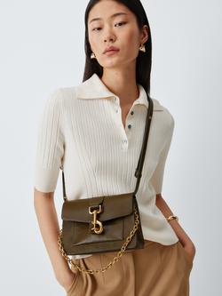 John Lewis Leather and Suede Chain Crossbody Bag - view 2, Khaki