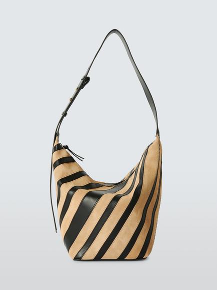 John Lewis Eden Suede and Leather Stripe Hobo Bag, Tan/Black, Tan/Black