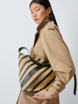 John Lewis Eden Suede and Leather Stripe Hobo Bag, Tan/Black - view 2, Tan/Black
