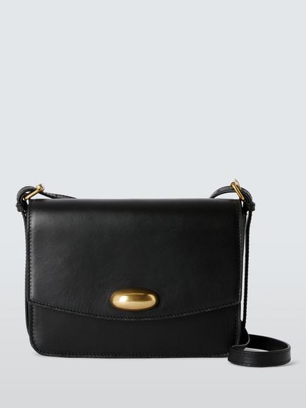 John Lewis Intentional Leather Medium Crossbody Bag, Black, Black