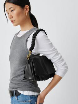 John Lewis Ruched Flapover Leather Crossbody Bag - view 2, Black