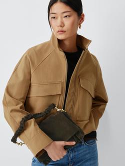 John Lewis Ruched Flapover Suede Crossbody Bag, Chocolate - view 2, Chocolate