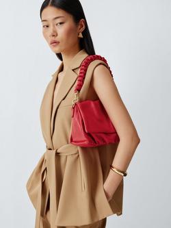 John Lewis Ruched Flapover Leather Crossbody Bag - view 2, Red