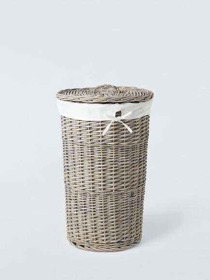 John Lewis Round Willow Laundry Basket, Grey, Grey