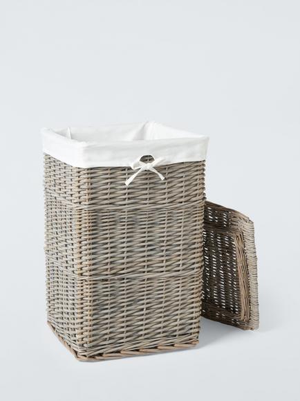 John Lewis Square Willow Laundry Basket, Grey - view 2, Grey