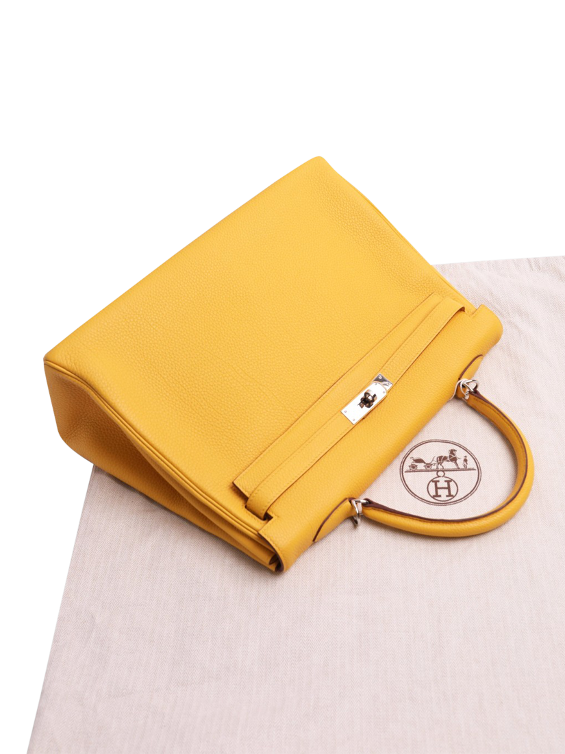 Product image 5 of 6, which shows Pre-loved Hermès Clemence Kelly 35 Top Handle Bag, Yellow