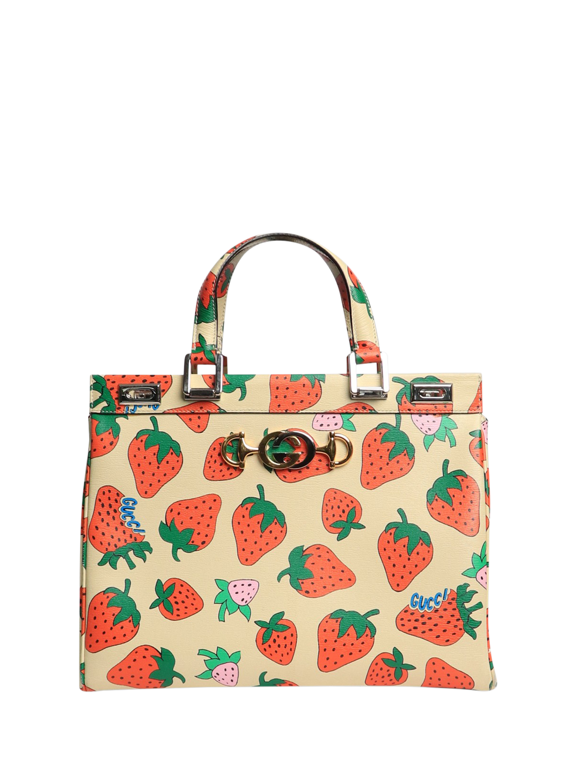 Pre-loved GUCCI Zumi Strawberry Print 2-Way Silver Hardware Bag