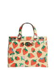 Pre-loved GUCCI Zumi Strawberry Print 2-Way Silver Hardware Bag, Cream