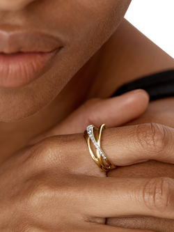 Monica Vinader Nura Pave Diamond Ring, Gold - view 2, Gold