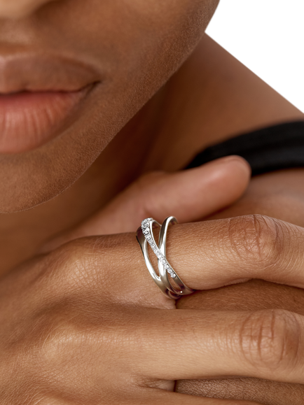 Monica Vinader Nura Pave Set Diamond Ring, Silver - view 2, Silver