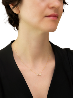 IBB 9ct Gold Adjustable Bow Necklace, Gold - view 2, Yellow Gold