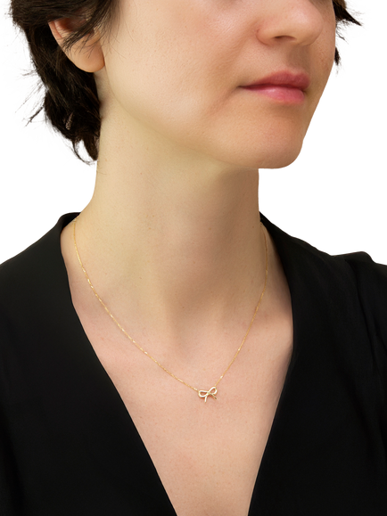 IBB 9ct Gold Adjustable Bow Necklace, Gold - view 2, Yellow Gold
