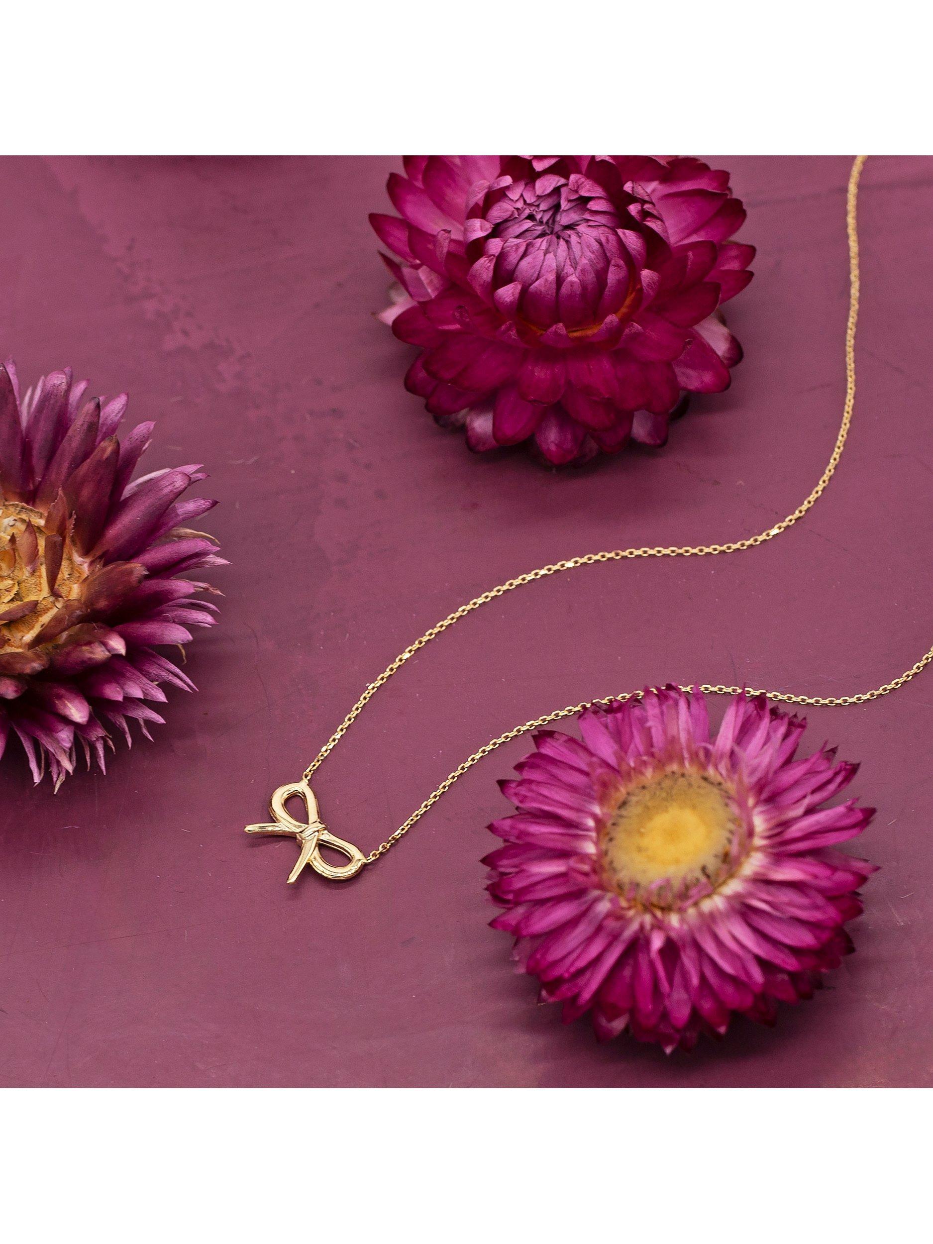 Product image 3 of 4, which shows IBB 9ct Gold Adjustable Bow Necklace, Gold