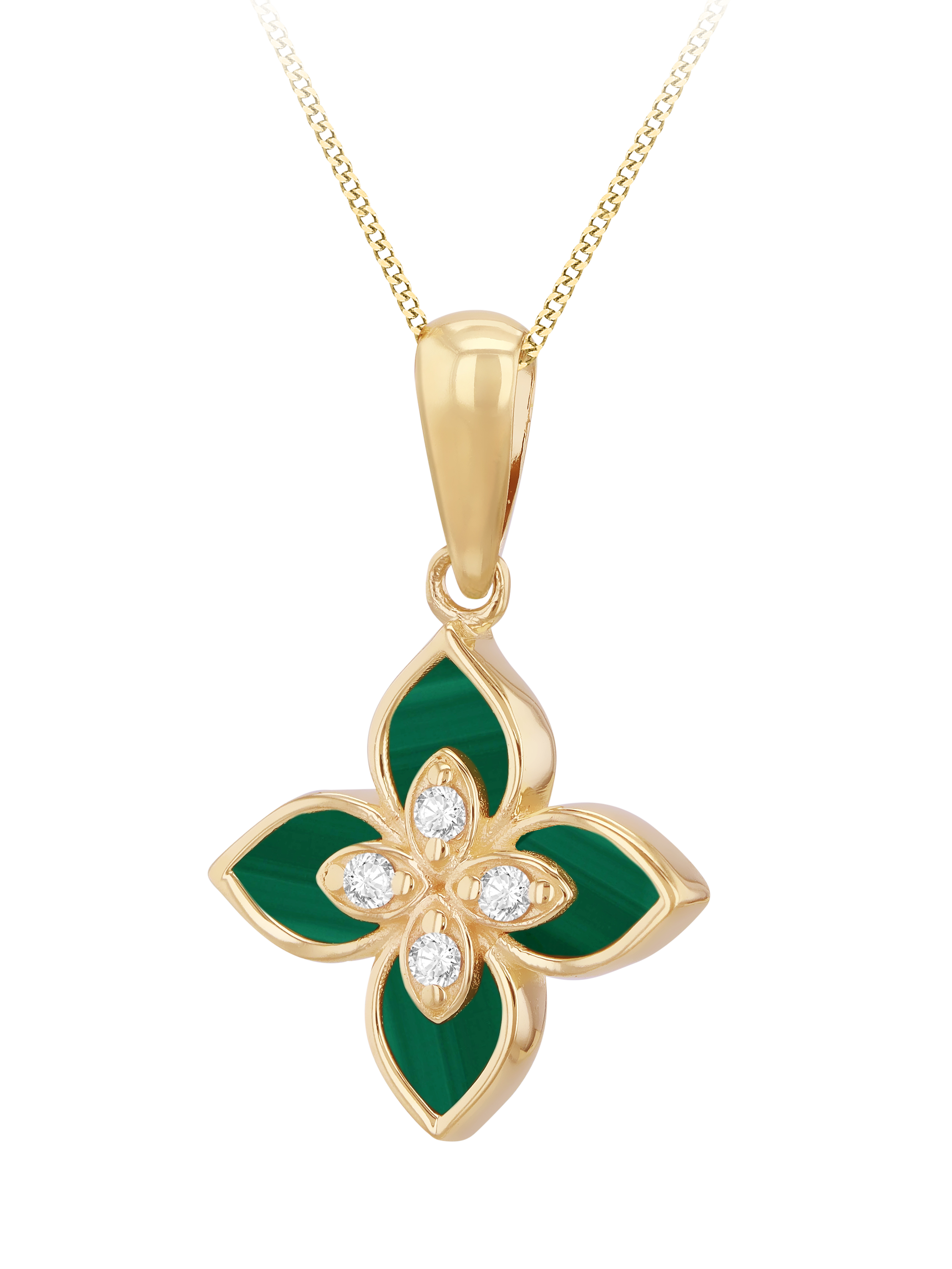 Product image 1 of 4, which shows IBB Malachite Flower Pendant Necklace, Yellow Gold/Multi