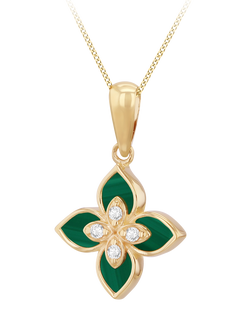 IBB Malachite Flower Pendant Necklace, Yellow Gold/Multi, Yellow Gold/ Multi