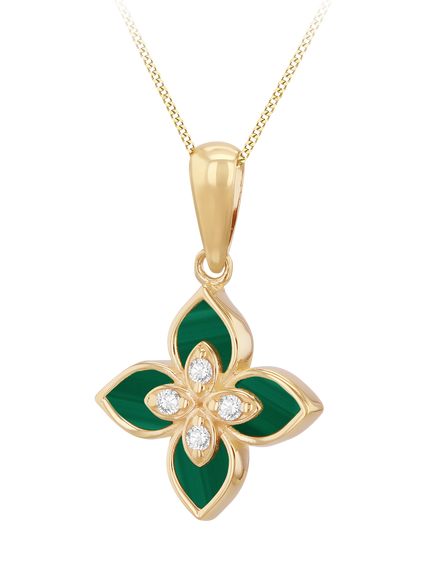 IBB Malachite Flower Pendant Necklace, Yellow Gold/Multi, Yellow Gold/ Multi