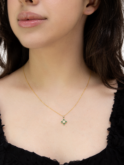 IBB Malachite Flower Pendant Necklace, Yellow Gold/Multi - view 2, Yellow Gold/ Multi