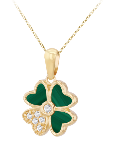 IBB Malachite Clover Pendant, Yellow Gold/Multi, Yellow Gold/ Multi