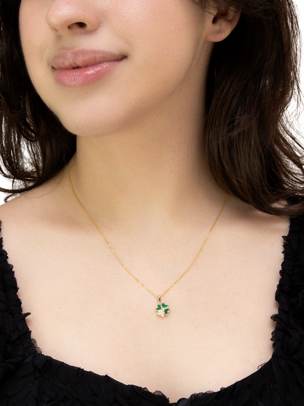 IBB Malachite Clover Pendant, Yellow Gold/Multi - view 2, Yellow Gold/ Multi
