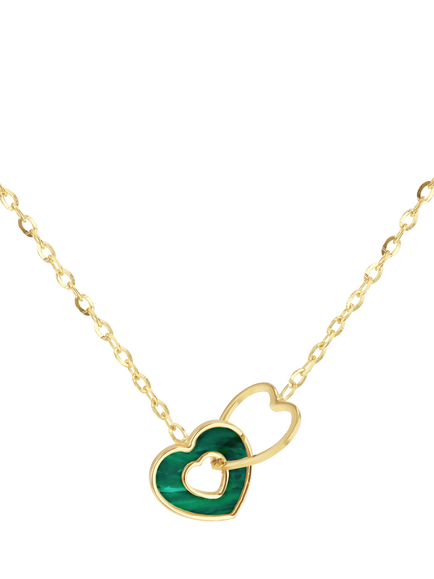 IBB Malachite Link Heart Pendant, Yellow Gold/Multi, Yellow Gold/ Multi