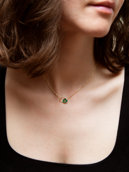 IBB Malachite Link Heart Pendant, Yellow Gold/Multi - view 2, Yellow Gold/ Multi