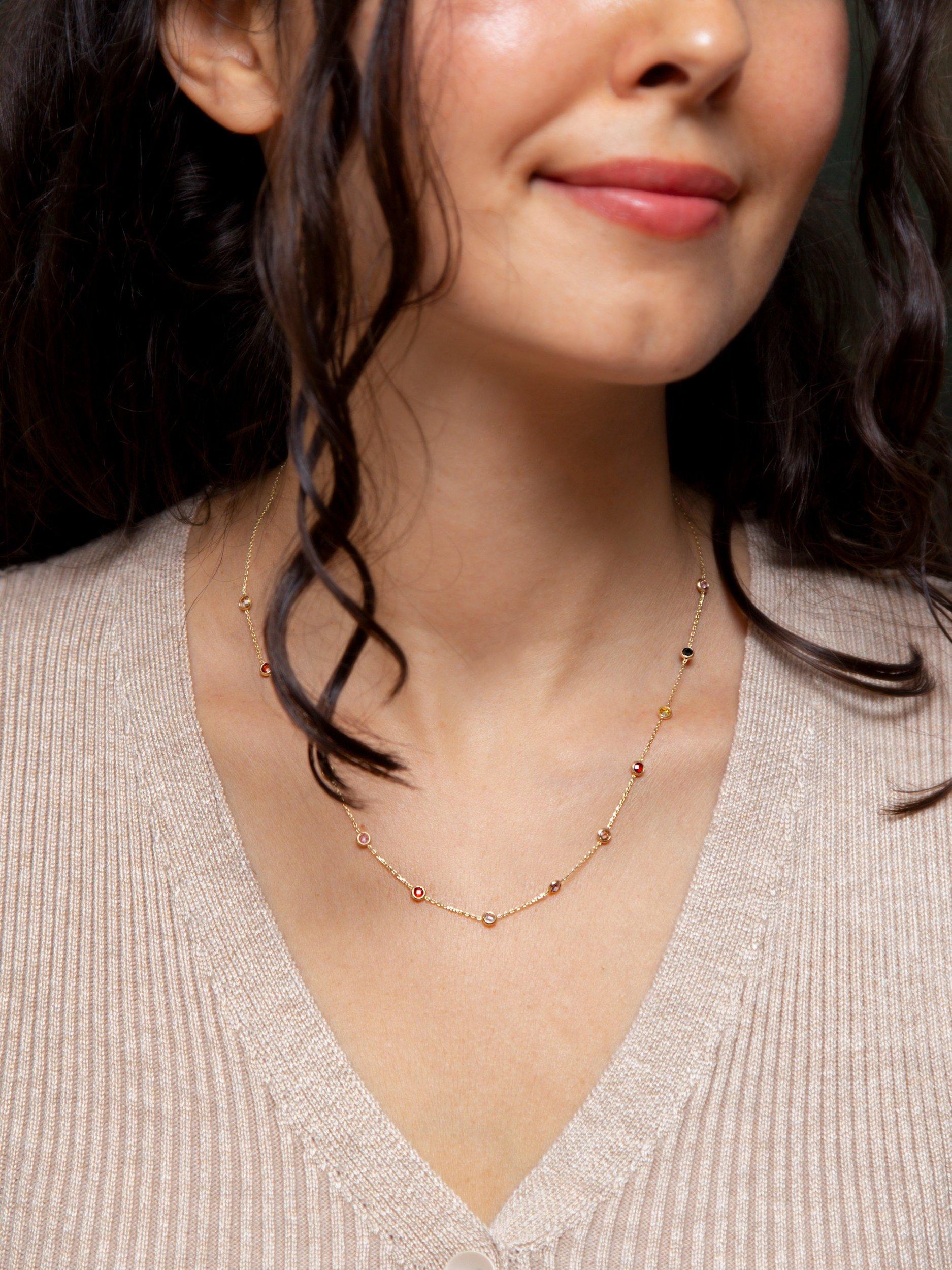 Product image 2 of 5, which shows IBB Cubic Zirconia Stone Necklace, Yellow Gold/Multi