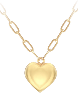 IBB 9ct Yellow Gold Puffed Heart Adjustable Paper Necklace, Yellow Gold